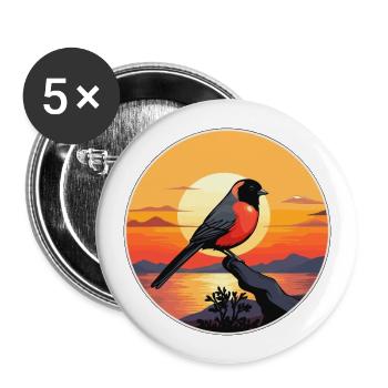 Bouvreuil coloré aquarelle dessin animé kawaii animal de compagnie - Lot de 5 grands badges (56 mm) - blanc - Devant