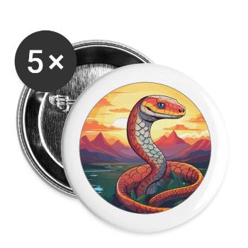 Cobra Snake Colorful Watercolor Cartoon Kawaii Pet - Buttons large 2.2''/56 mm (5-pack) - white - Front