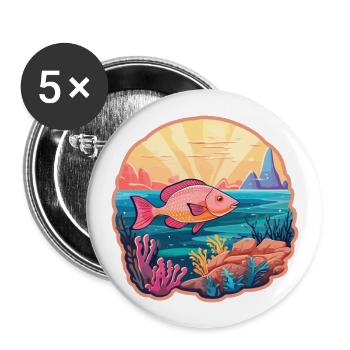 Coral Reef Fish Colorful Watercolor Cartoon Kawaii - Buttons large 2.2''/56 mm (5-pack) - white - Front