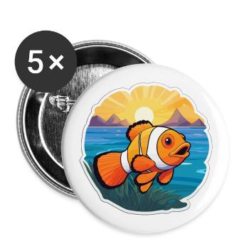 Poisson-clown aquarelle colorée dessin animé kawaii animal de compagnie - Lot de 5 grands badges (56 mm) - blanc - Devant