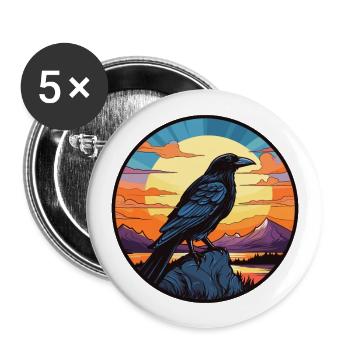 Crow Colorful Watercolor Cartoon Kawaii Animal - Buttons large 2.2''/56 mm (5-pack) - white - Front
