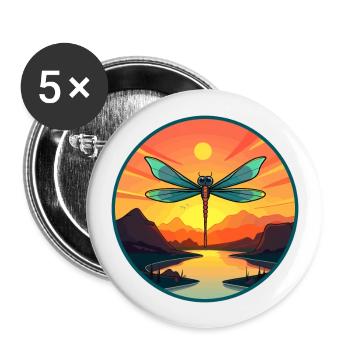 Libelle bunte Aquarell-Karikatur Kawaii Haustier - Buttons groß 56 mm (5er Pack) - Weiß - Vorne