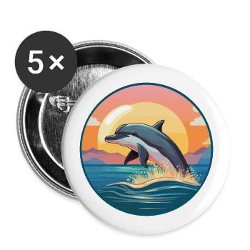 Delfin buntes Aquarell Cartoon Kawaii Tier - Buttons groß 56 mm (5er Pack) - Weiß - Vorne
