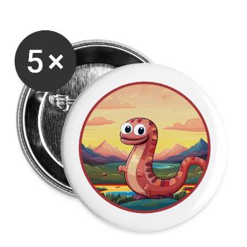 Regenwurm Buntes Aquarell Cartoon Kawaii Haustier - Buttons groß 56 mm (5er Pack) - Weiß - Vorne