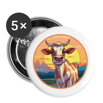 Kuh buntes Aquarell Cartoon Kawaii Tier - Buttons groß 56 mm (5er Pack) - Weiß - Vorne