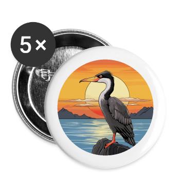 Kormoran Bunte Aquarell-Karikatur Kawaii Haustier - Buttons groß 56 mm (5er Pack) - Weiß - Vorne