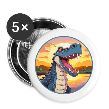 Krokodil bunte Aquarell-Karikatur Kawaii Haustier - Buttons groß 56 mm (5er Pack) - Weiß - Vorne