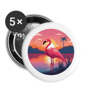 Flamingo Colorful Watercolor Cartoon Kawaii Animal - Buttons large 2.2''/56 mm (5-pack) - white - Front