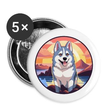 Husky Dog Colorful Watercolor Cartoon Kawaii Pet - Buttons large 2.2''/56 mm (5-pack) - white - Front