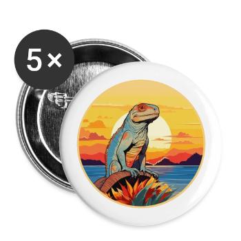 Iguana Colorful Watercolor Cartoon Kawaii Animal - Buttons large 2.2''/56 mm (5-pack) - white - Front