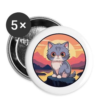Kitten Colorful Watercolor Cartoon Kawaii Animal - Buttons large 2.2''/56 mm (5-pack) - white - Front