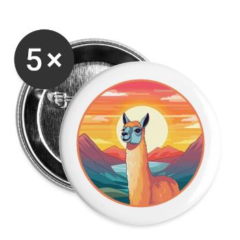 Llama Colorful Watercolor Cartoon Kawaii Animal - Buttons large 2.2''/56 mm (5-pack) - white - Front