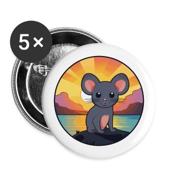 Maus buntes Aquarell Cartoon Kawaii Tier - Buttons groß 56 mm (5er Pack) - Weiß - Vorne