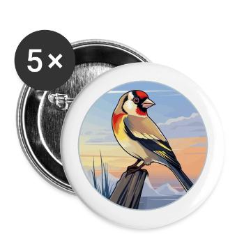 Stieglitz Bunte Aquarell-Karikatur Kawaii Haustier - Buttons groß 56 mm (5er Pack) - Weiß - Vorne