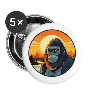Gorilla Buntes Aquarell Cartoon Kawaii Tier - Buttons groß 56 mm (5er Pack) - Weiß - Vorne
