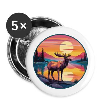 Moose Colorful Watercolor Cartoon Kawaii Animal - Buttons large 2.2''/56 mm (5-pack) - white - Front