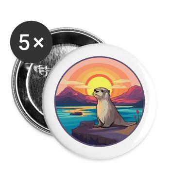Otter buntes Aquarell Karikatur Kawaii Tier - Buttons groß 56 mm (5er Pack) - Weiß - Vorne