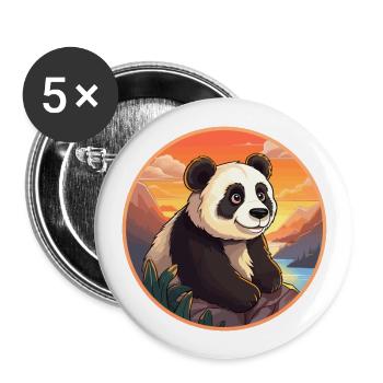 Panda Colorful Watercolor Cartoon Kawaii Animal - Buttons large 2.2''/56 mm (5-pack) - white - Front
