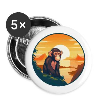 Monkey Colorful Watercolor Cartoon Kawaii Animal - Buttons large 2.2''/56 mm (5-pack) - white - Front