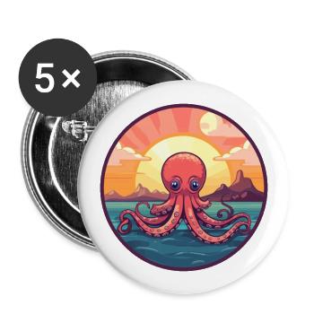 Oktopus Buntes Aquarell Cartoon Kawaii Tier - Buttons groß 56 mm (5er Pack) - Weiß - Vorne