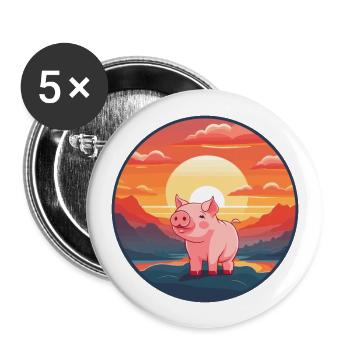 Pig Colorful Watercolor Cartoon Kawaii Animal - Buttons large 2.2''/56 mm (5-pack) - white - Front