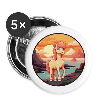 Pony Colorful Watercolor Cartoon Kawaii Animal - Buttons large 2.2''/56 mm (5-pack) - white - Front