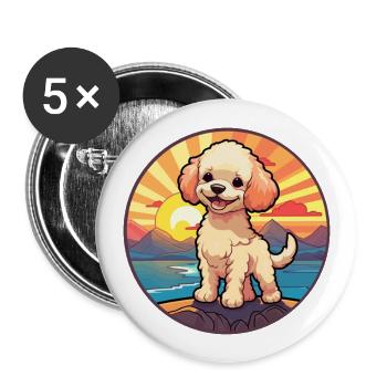 Poodle Dog Colorful Watercolor Cartoon Kawaii Pet - Buttons large 2.2''/56 mm (5-pack) - white - Front