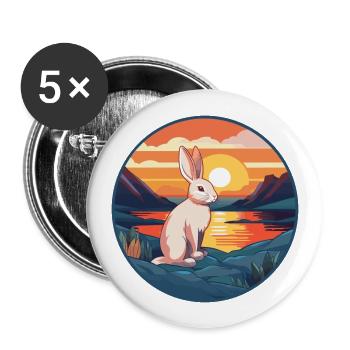 Rabbit Colorful Watercolor Cartoon Kawaii Animal - Buttons large 2.2''/56 mm (5-pack) - white - Front