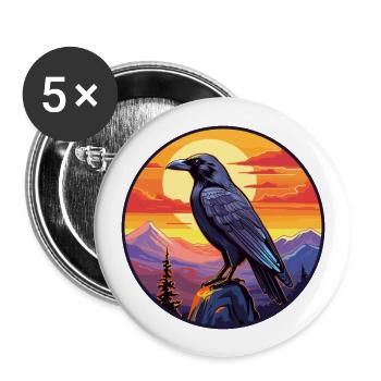 Raven Colorful Watercolor Cartoon Kawaii Animal - Buttons large 2.2''/56 mm (5-pack) - white - Front