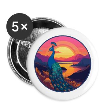 Peacock Colorful Watercolor Cartoon Kawaii Animal - Buttons large 2.2''/56 mm (5-pack) - white - Front