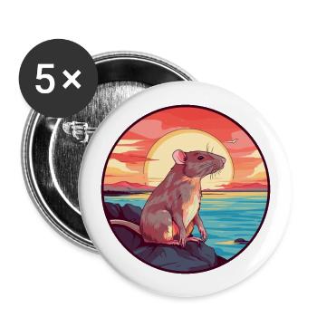 Rat Colorful Watercolor Cartoon Kawaii Animal - Buttons large 2.2''/56 mm (5-pack) - white - Front