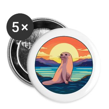 Sceau Aquarelle Colorée Dessin Animé Kawaii Animal - Lot de 5 grands badges (56 mm) - blanc - Devant