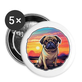 Pug Dog Colorful Watercolor Cartoon Kawaii Animal - Buttons large 2.2''/56 mm (5-pack) - white - Front