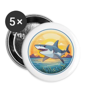 Hai Buntes Aquarell Cartoon Kawaii Tier - Buttons groß 56 mm (5er Pack) - Weiß - Vorne