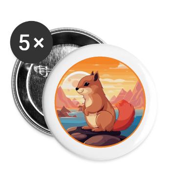 Eichhörnchen buntes Aquarell Cartoon Kawaii Tier - Buttons groß 56 mm (5er Pack) - Weiß - Vorne