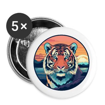 Tiger Colorful Watercolor Cartoon Kawaii Animal - Buttons large 2.2''/56 mm (5-pack) - white - Front