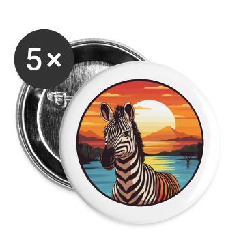 Zebra Colorful Watercolor Cartoon Kawaii Animal - Buttons large 2.2''/56 mm (5-pack) - white - Front