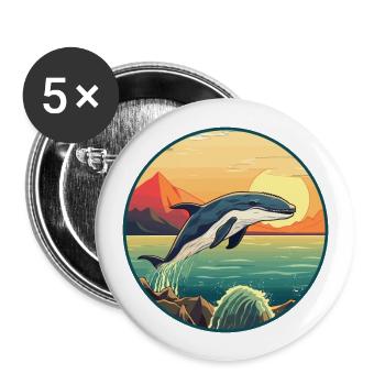 Wal bunte Aquarell-Karikatur Kawaii-Tier - Buttons groß 56 mm (5er Pack) - Weiß - Vorne