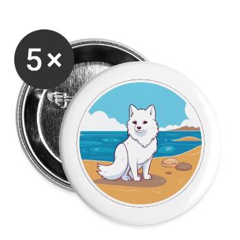 Arktisfuchs Aquarell Cartoon Kawaii Clipart Haustier - Buttons groß 56 mm (5er Pack) - Weiß - Vorne