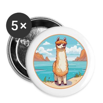 Alpaga aquarelle dessin animé Kawaii Clipart Animal - Lot de 5 grands badges (56 mm) - blanc - Devant