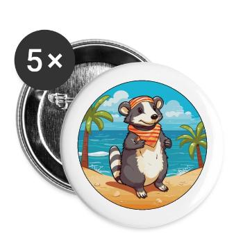 Badger Watercolor Cartoon Kawaii Clipart Animal - Buttons large 2.2''/56 mm (5-pack) - white - Front