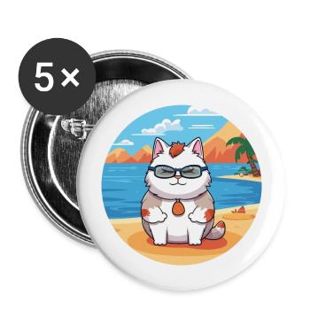 Katze Aquarell Karikatur Kawaii Clipart Tier - Buttons groß 56 mm (5er Pack) - Weiß - Vorne
