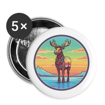 Caribou Watercolor Cartoon Kawaii Clipart Animal - Buttons large 2.2''/56 mm (5-pack) - white - Front