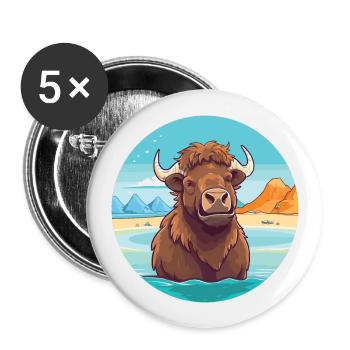 Bison Watercolor Cartoon Kawaii Clipart Animal - Buttons large 2.2''/56 mm (5-pack) - white - Front