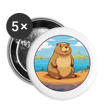 Biber Aquarell Cartoon Kawaii Clipart Tier - Buttons groß 56 mm (5er Pack) - Weiß - Vorne
