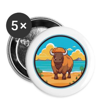 Buffalo Watercolor Cartoon Kawaii Clipart Animal - Buttons large 2.2''/56 mm (5-pack) - white - Front