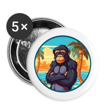 Bonobo Watercolor Cartoon Kawaii Clipart Animal - Buttons large 2.2''/56 mm (5-pack) - white - Front