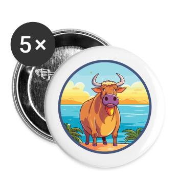 Bull Watercolor Cartoon Kawaii Clipart Animal - Buttons large 2.2''/56 mm (5-pack) - white - Front