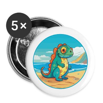 Chameleon Watercolor Cartoon Kawaii Clipart Animal - Buttons large 2.2''/56 mm (5-pack) - white - Front