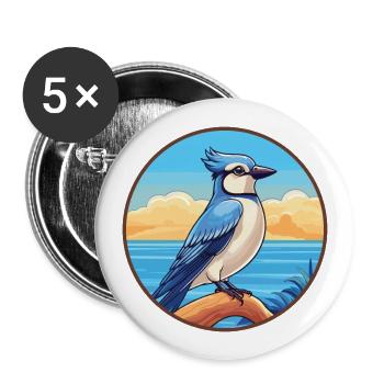 Blauer Eichelhäher Vogel Aquarell Karikatur Kawaii Tier Haustier - Buttons groß 56 mm (5er Pack) - Weiß - Vorne